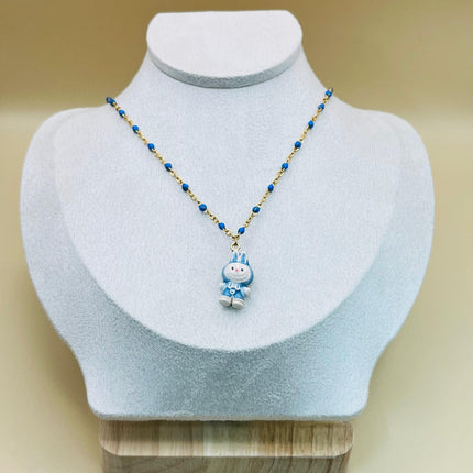 Collana Labubu Kawaii – Catena con perline placcata oro con ciondolo smaltato a forma di cartone animato