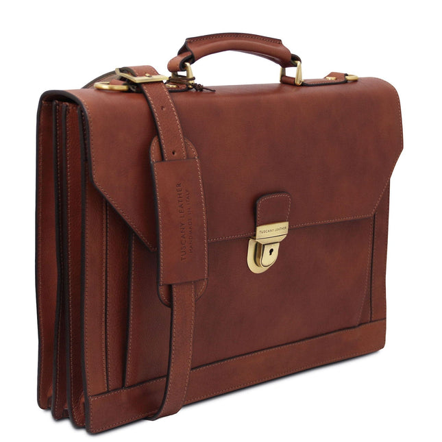 Cremona - 3 compartment matte leather briefcase | TL142448