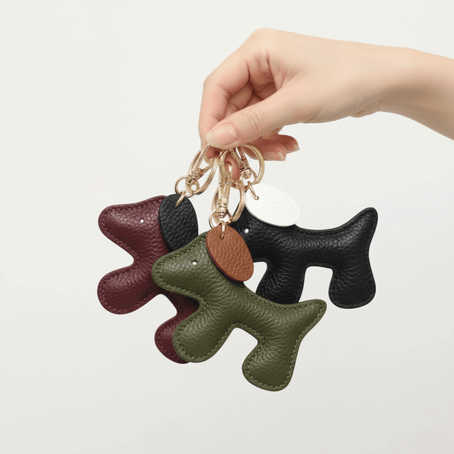 Cucciolo – Two - Tone Italian Leather Puppy Keyring – Olive & Tan