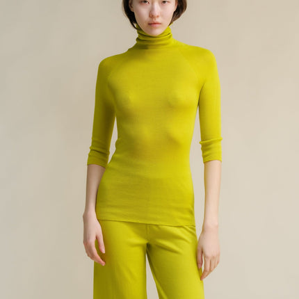 Extra Fine Merino Wool 3/4 Sleeve Ribbed Turtleneck (3D - Knit)