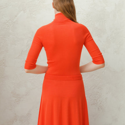 Extra Fine Merino Wool 3/4 Sleeve Ribbed Turtleneck (3D - Knit)