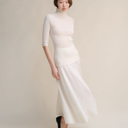 Extra Fine Merino Wool 3/4 Sleeve Ribbed Turtleneck (3D - Knit)