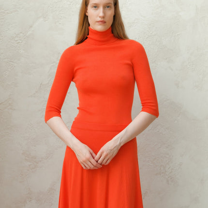 Extra Fine Merino Wool 3/4 Sleeve Ribbed Turtleneck (3D - Knit)