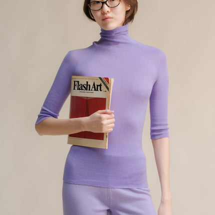 Extra Fine Merino Wool 3/4 Sleeve Ribbed Turtleneck (3D - Knit)