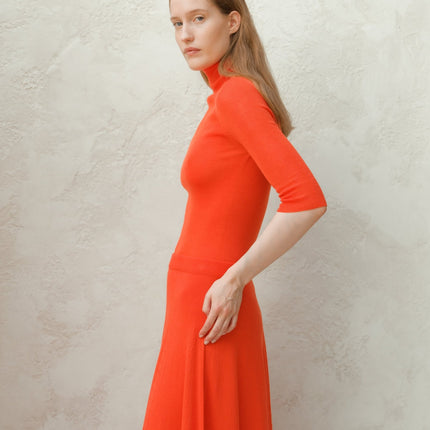 Extra Fine Merino Wool 3/4 Sleeve Ribbed Turtleneck (3D - Knit)