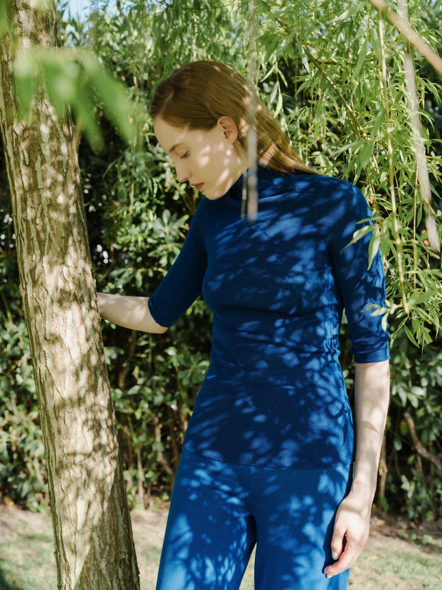 Extra Fine Merino Wool 3/4 Sleeve Ribbed Turtleneck (3D - Knit)