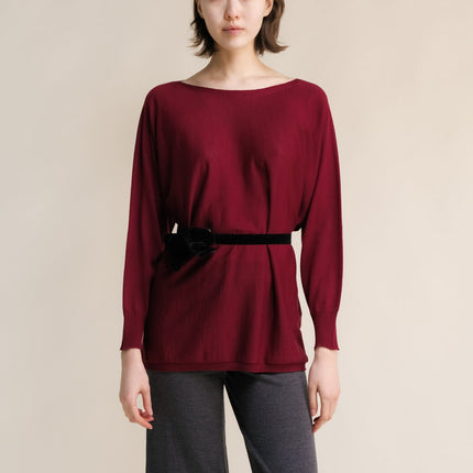 Extra Fine Merino Wool Boat Neck Oversized Sweater (3D - Knit)