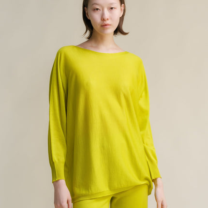 Extra Fine Merino Wool Boat Neck Oversized Sweater (3D - Knit)
