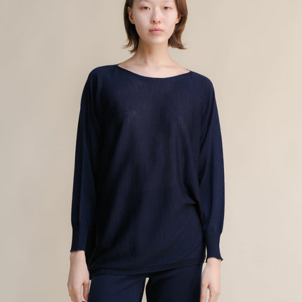 Extra Fine Merino Wool Boat Neck Oversized Sweater (3D - Knit)