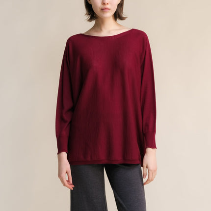Extra Fine Merino Wool Boat Neck Oversized Sweater (3D - Knit)