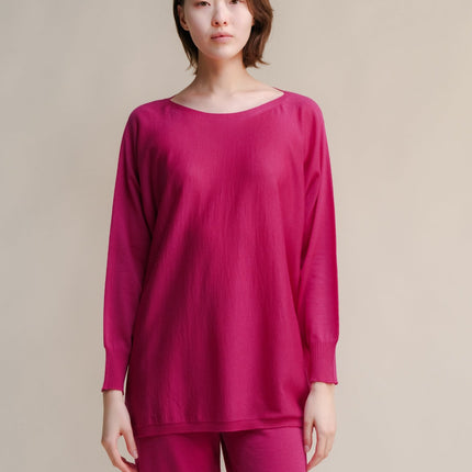 Extra Fine Merino Wool Boat Neck Oversized Sweater (3D - Knit)