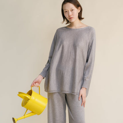 Extra Fine Merino Wool Boat Neck Oversized Sweater (3D - Knit)