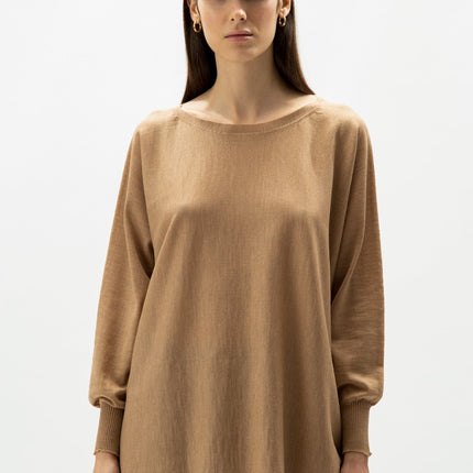 Extra Fine Merino Wool Boat Neck Oversized Sweater (3D - Knit)