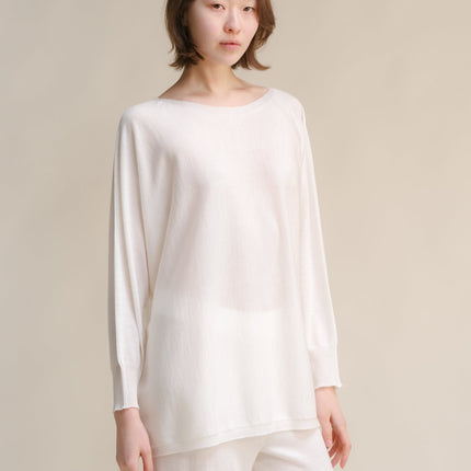 Extra Fine Merino Wool Boat Neck Oversized Sweater (3D - Knit)