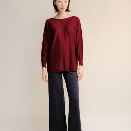 Extra Fine Merino Wool Boat Neck Oversized Sweater (3D - Knit)