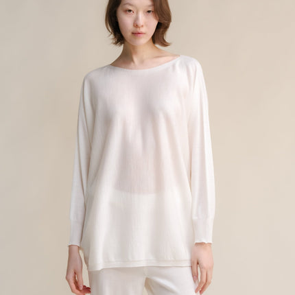 Extra Fine Merino Wool Boat Neck Oversized Sweater (3D - Knit)