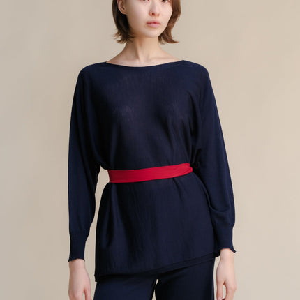 Extra Fine Merino Wool Boat Neck Oversized Sweater (3D - Knit)