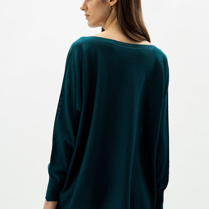 Extra Fine Merino Wool Boat Neck Oversized Sweater (3D - Knit)