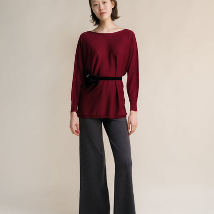 Extra Fine Merino Wool Boat Neck Oversized Sweater (3D - Knit)