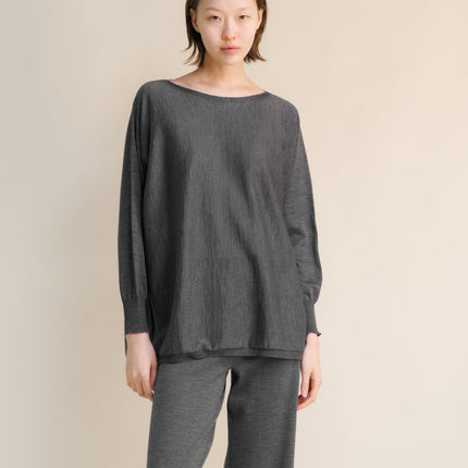 Extra Fine Merino Wool Boat Neck Oversized Sweater (3D - Knit)