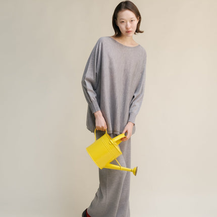 Extra Fine Merino Wool Boat Neck Oversized Sweater (3D - Knit)