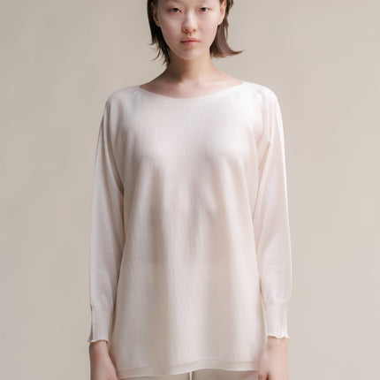 Extra Fine Merino Wool Boat Neck Oversized Sweater (3D - Knit)