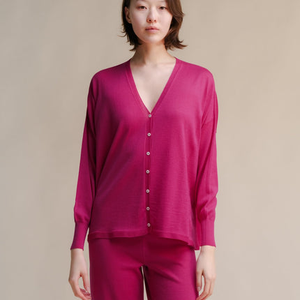 Extra Fine Merino Wool Oversized V - Neck Cardigan (3D - Knit)
