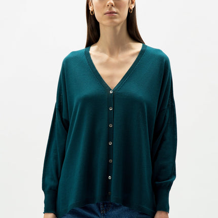 Extra Fine Merino Wool Oversized V - Neck Cardigan (3D - Knit)
