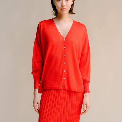 Extra Fine Merino Wool Oversized V - Neck Cardigan (3D - Knit)