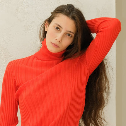 Extra Fine Merino Wool Ribbed Turtle Neck (3D - Knit)