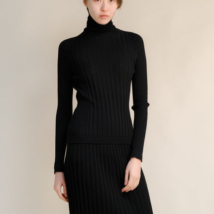 Extra Fine Merino Wool Ribbed Turtle Neck (3D - Knit)