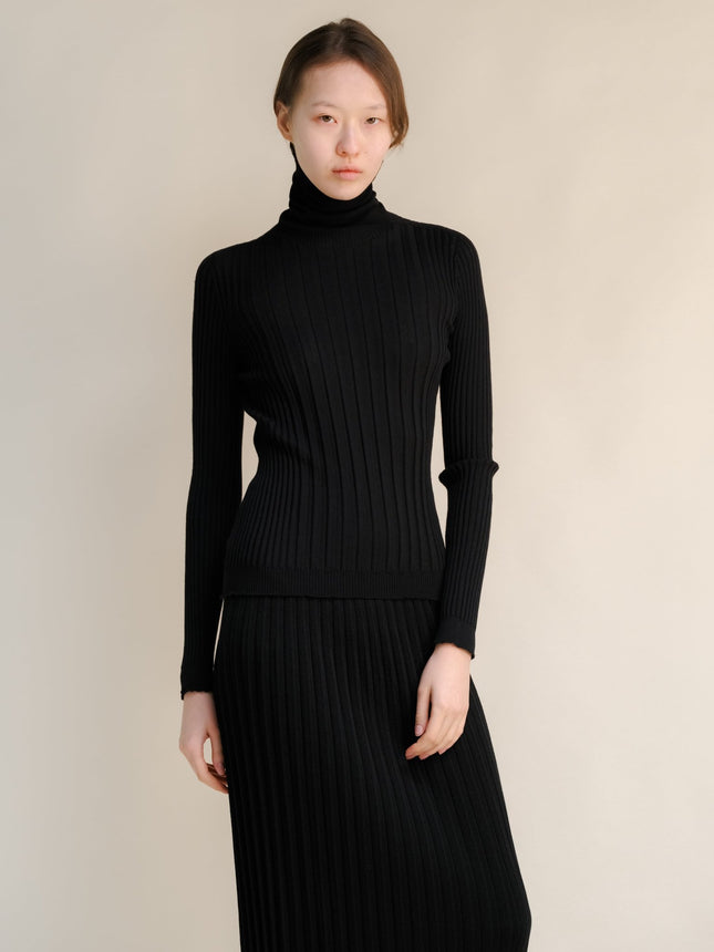 Extra Fine Merino Wool Ribbed Turtle Neck (3D - Knit)
