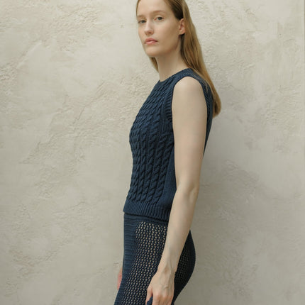 Fine Cotton Cable Tank Top (3D - Knit)