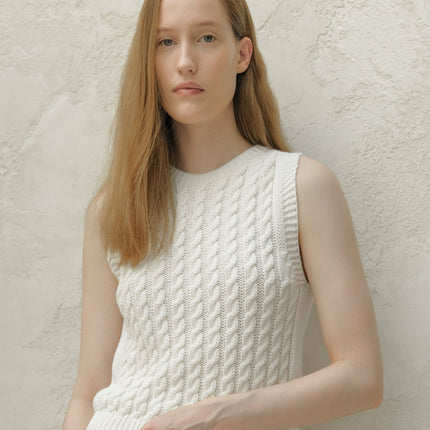 Fine Cotton Cable Tank Top (3D - Knit)