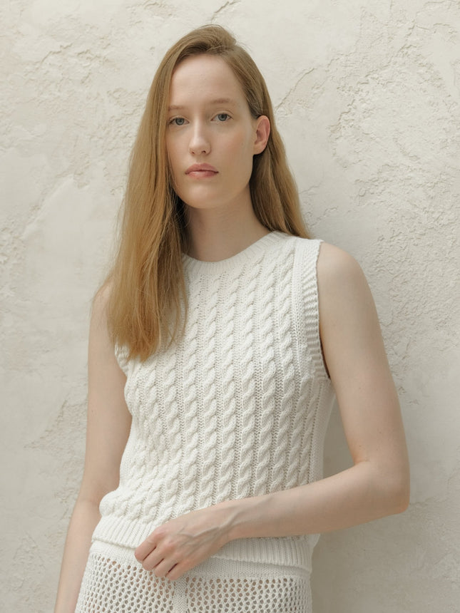 Fine Cotton Cable Tank Top (3D - Knit)