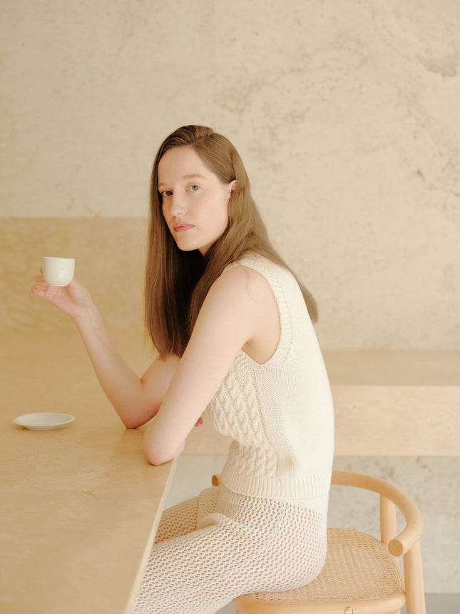 Fine Cotton Cable Tank Top (3D - Knit)