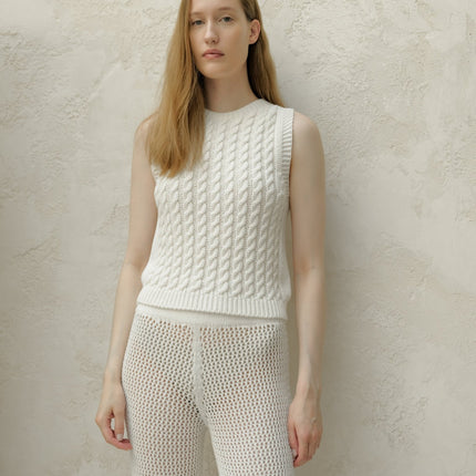Fine Cotton Cable Tank Top (3D - Knit)