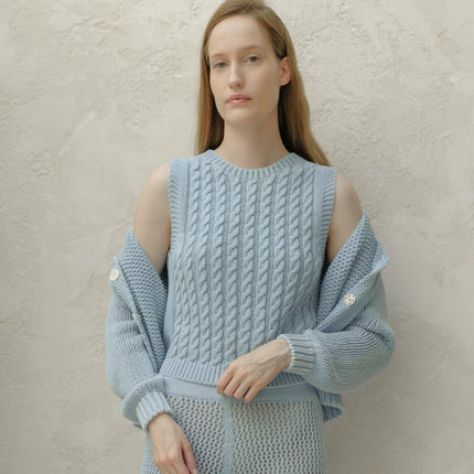 Fine Cotton Cable Tank Top (3D - Knit)