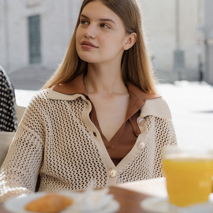 Fine Cotton Crochet Polo Cardigan