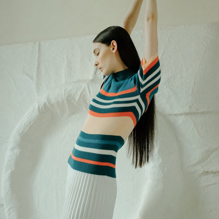 Fine Cotton Plissé Long Skirt (3D - Knit)