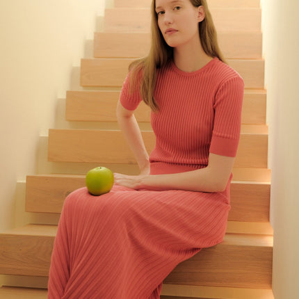 Fine Cotton Plissé Long Skirt (3D - Knit)