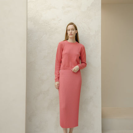 Fine Cotton Plissé Long Skirt (3D - Knit)