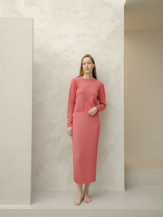 Fine Cotton Plissé Long Skirt (3D - Knit)