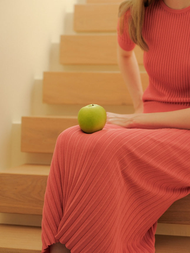 Fine Cotton Plissé Long Skirt (3D - Knit)