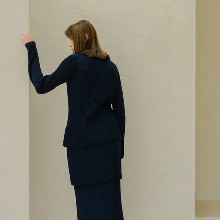 Fine Cotton Plissé Long Skirt (3D - Knit)