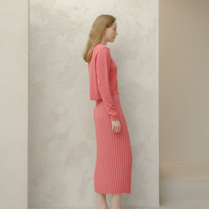 Fine Cotton Plissé Long Skirt (3D - Knit)