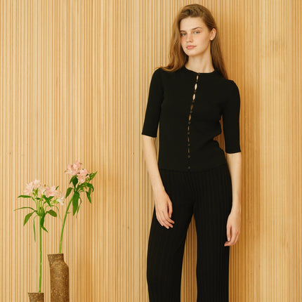 Fine Cotton Ribbed Cardigan