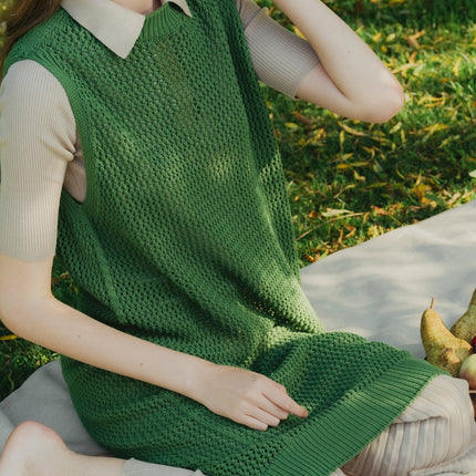 Fine Cotton Sleeveless Crochet Dress (3D - Knit)