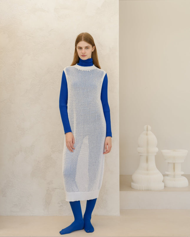 Fine Cotton Sleeveless Crochet Dress (3D - Knit)