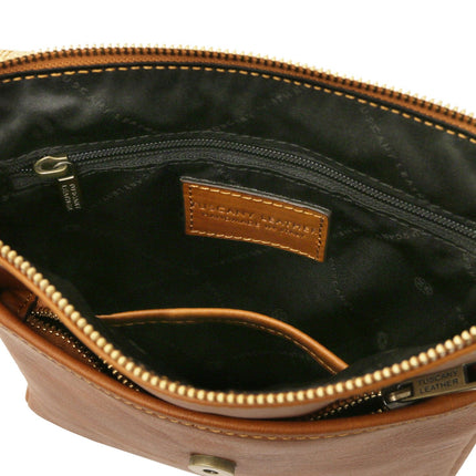 John - Leather crossbody bag for men with front zip in matte leather | TL141408